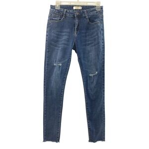 AZZ Trading Skinny Jeans Womens 25" W Distressed Medium Wash‎ Denim Raw Hem